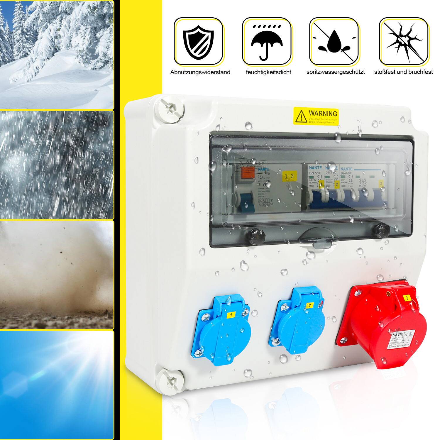 Stromverteiler Baustromverteiler Verteiler Wandverteiler CEE Kraftstrom Steckdose IP44 für Baustelle 1X16A 2x230V MIT LS+FI