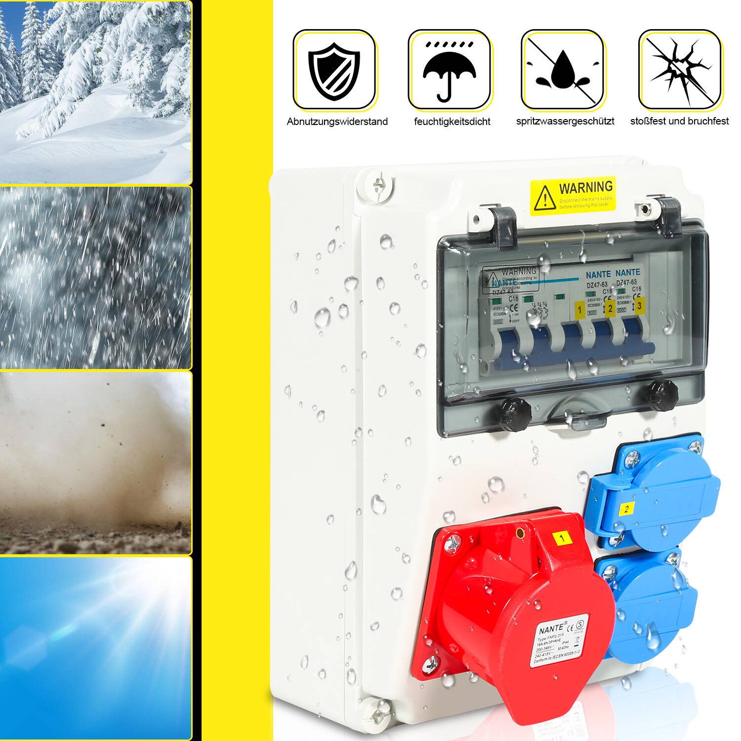 Stromverteiler Baustromverteiler Verteiler Wandverteiler CEE Kraftstrom Steckdose IP44 für Baustelle 1X16A 2x230V MIT LS