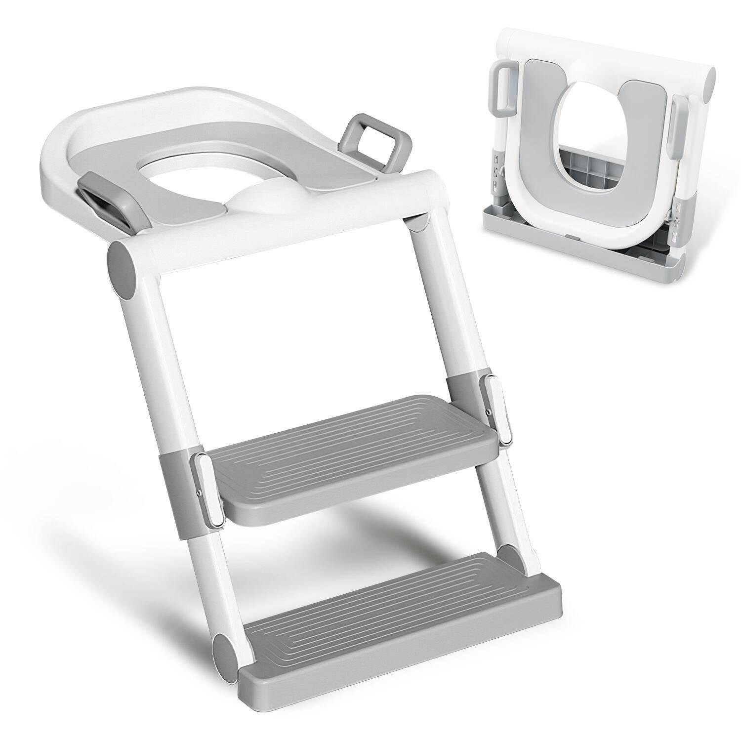 Toilettentrainer Lerntöpfchen mit Treppe Justierbarer für Kinder Töpfchen Toilettensitz Rutschfest Grau