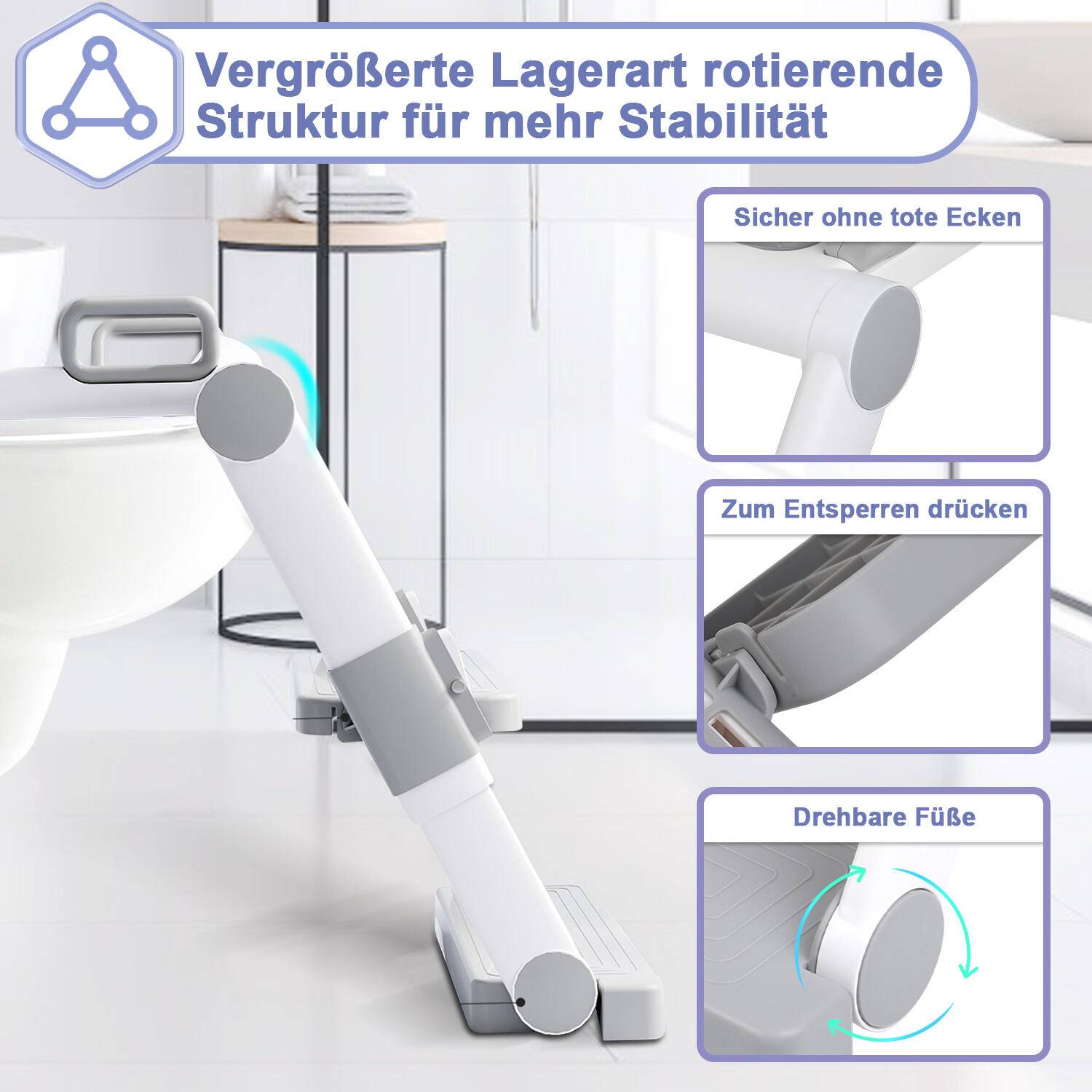 Toilettentrainer Lerntöpfchen mit Treppe Justierbarer für Kinder Töpfchen Toilettensitz Rutschfest Grau