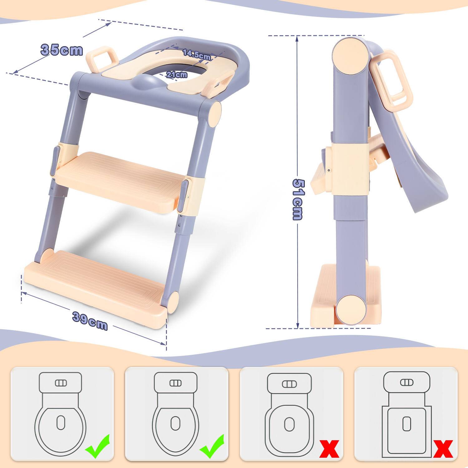 Toilettentrainer Lerntöpfchen mit Treppe Justierbarer für Kinder Töpfchen Toilettensitz Rutschfest Töpfchentrainer