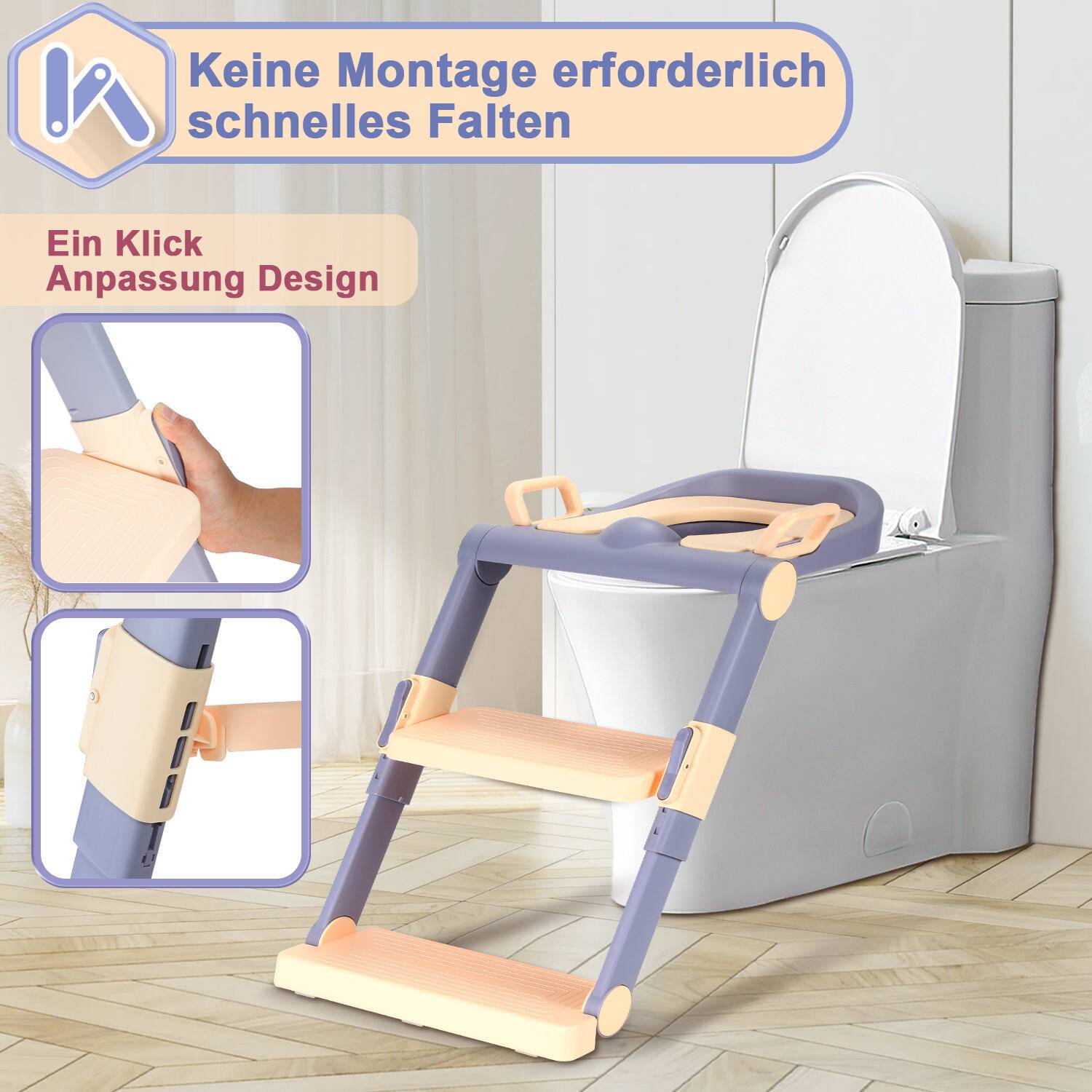 Toilettentrainer Lerntöpfchen mit Treppe Justierbarer für Kinder Töpfchen Toilettensitz Rutschfest Töpfchentrainer lila