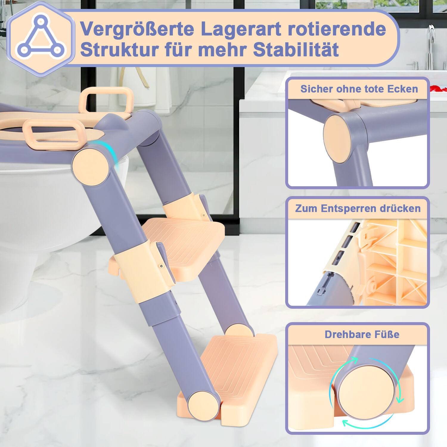 Toilettentrainer Lerntöpfchen mit Treppe Justierbarer für Kinder Töpfchen Toilettensitz Rutschfest Töpfchentrainer lila