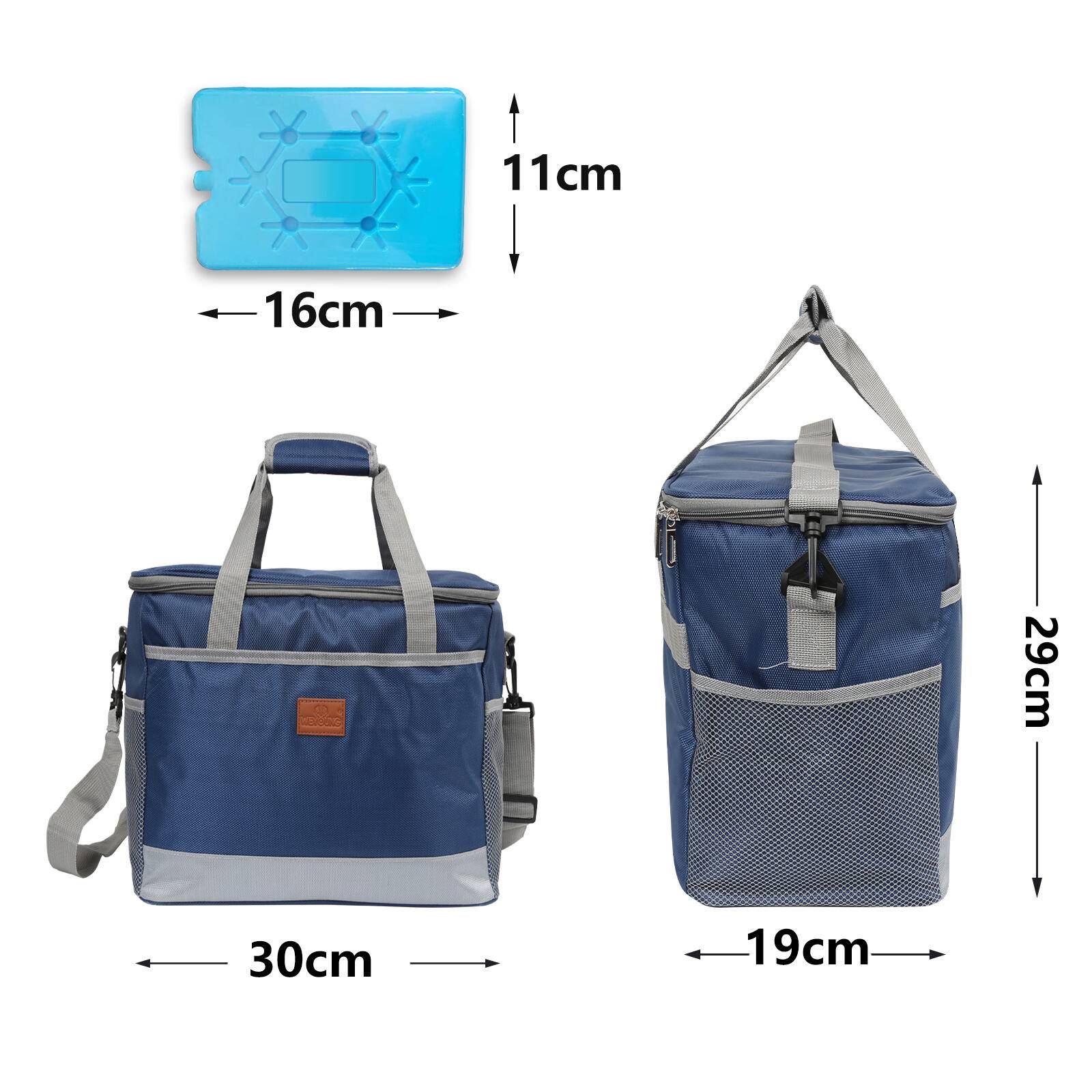 15 Liter Kühltasche Isoliertasche Faltbar Thermotasche Picknicktasche Kühlbox mit 2er-Set Kühlakkus Kühlelemente Blau