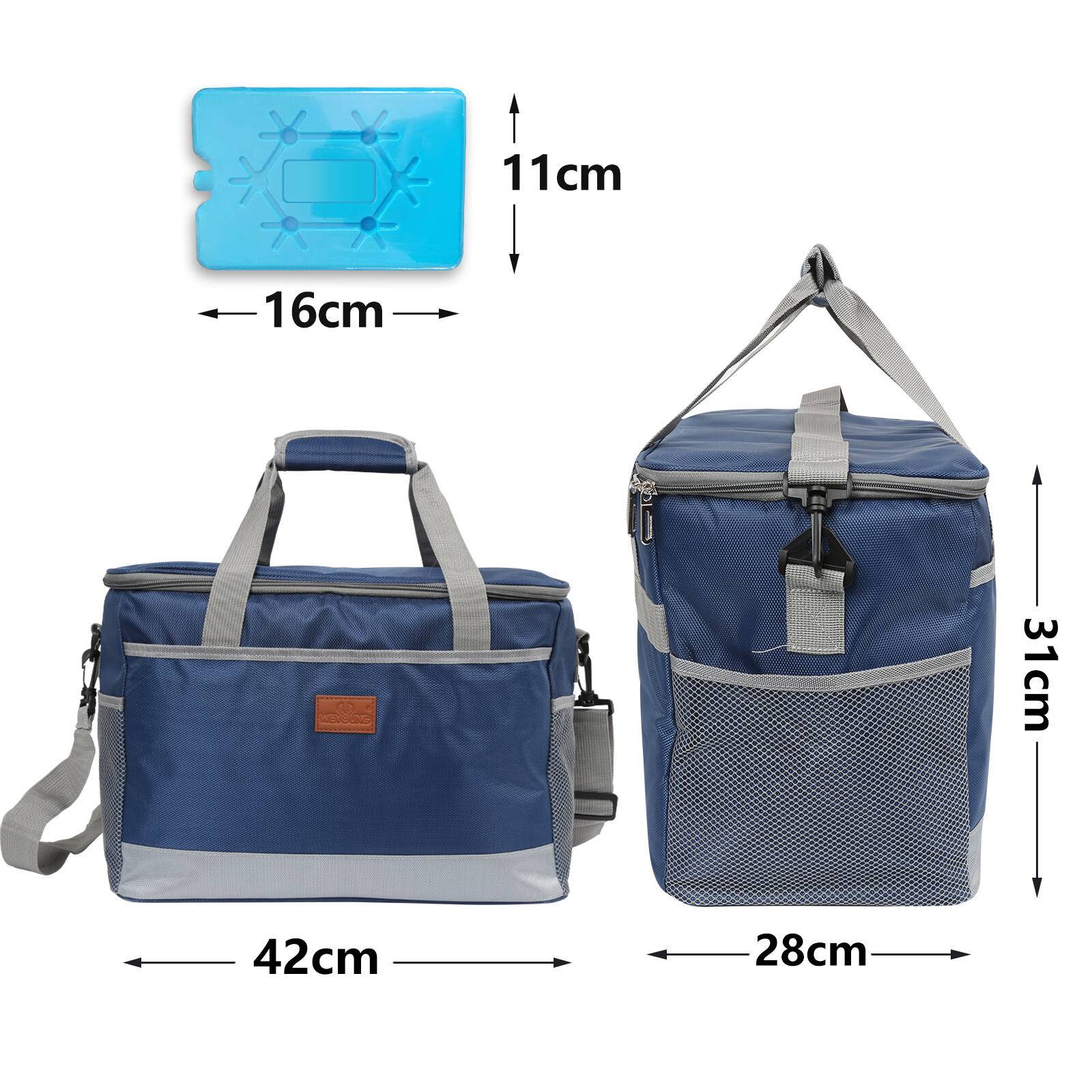 33 Liter Kühltasche Isoliertasche Faltbar Thermotasche Picknicktasche Kühlbox mit 2er-Set Kühlakkus Kühlelemente Blau