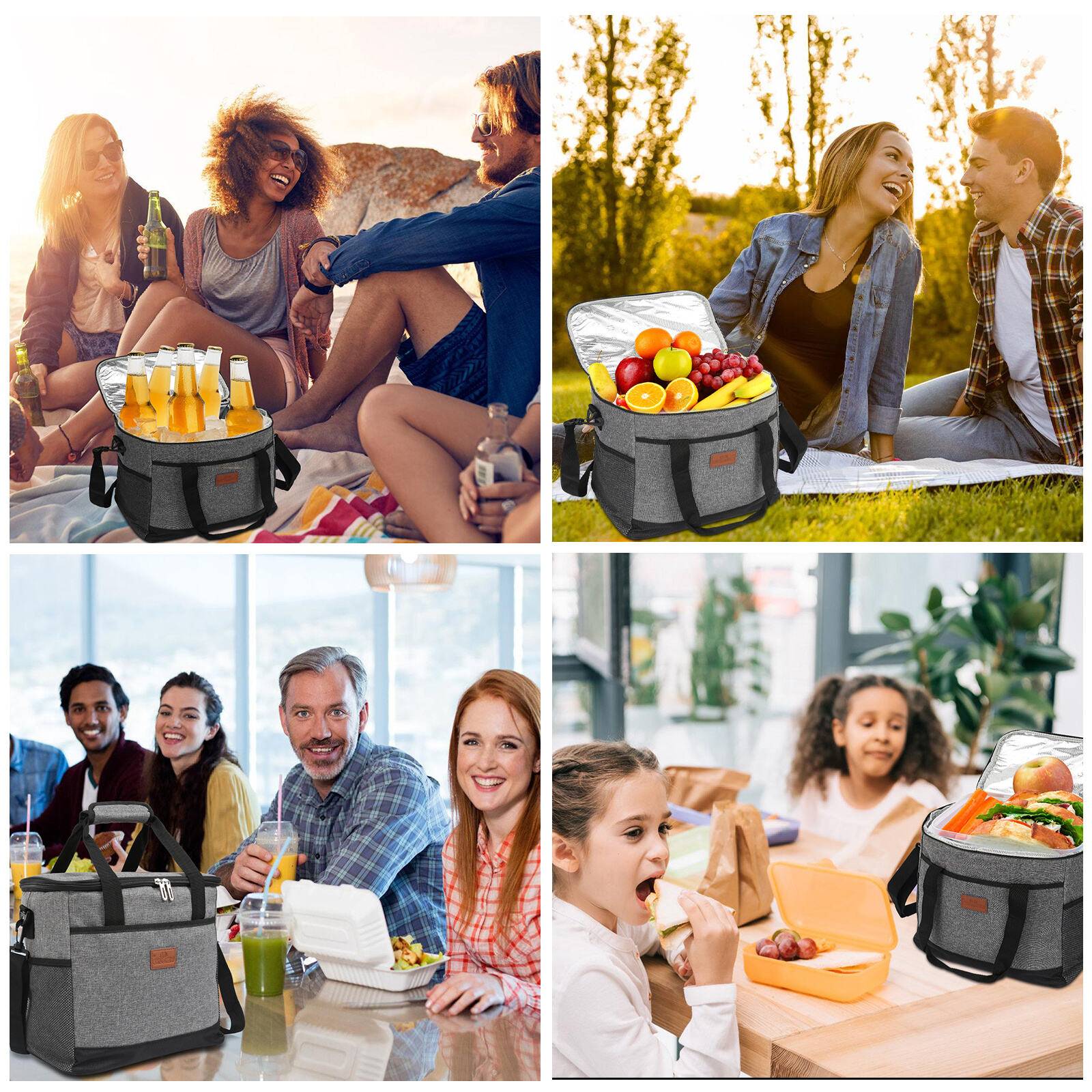 25 Liter Kühltasche Isoliertasche Faltbar Thermotasche Picknicktasche Kühlbox mit 2er-Set Kühlakkus Kühlelemente Grau