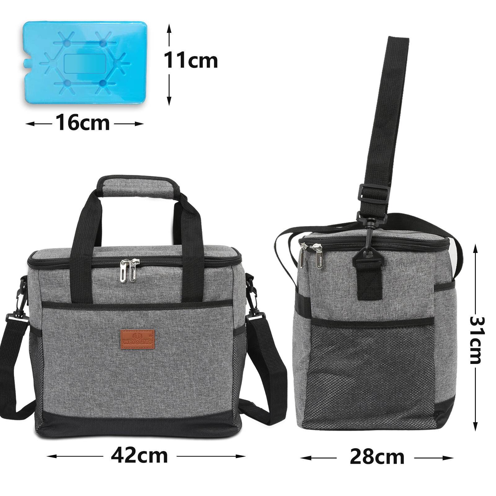 Kühltasche 33L Picknicktasche Thermotasche Kühlbox Groß Isoliert Faltbar Lunchtasche Mittagessen Tasche Isoliertasche mit 2er Kühlakkus Grau