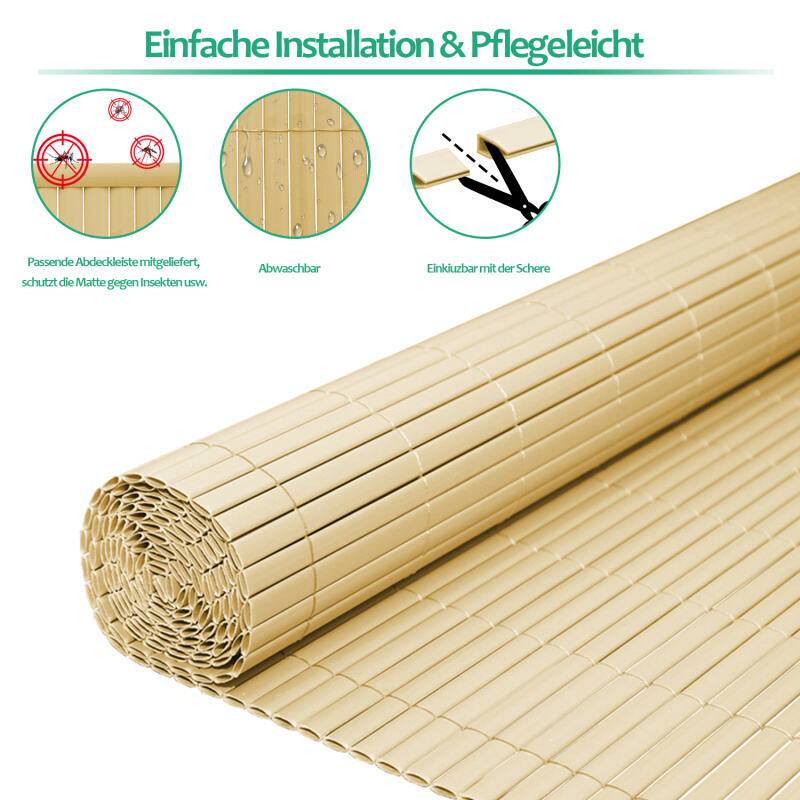 PVC Sichtschutzzaun Sichtschutzmatte Gartenzaun Sichtschutz Windschutz für Balkon TerrasseBambus 100x500cm