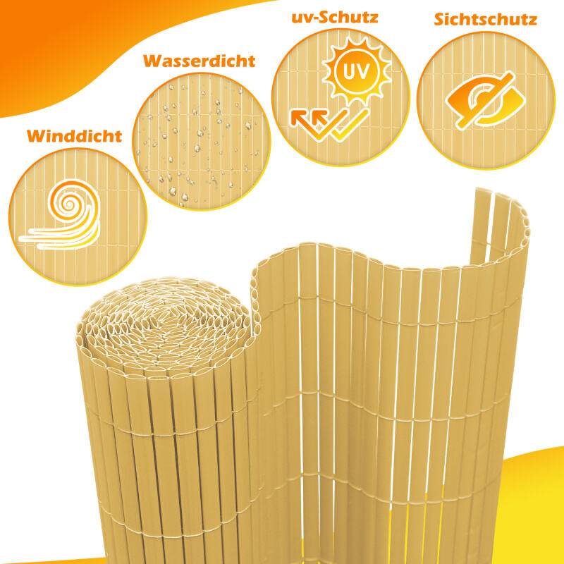 PVC Sichtschutzzaun Sichtschutzmatte Gartenzaun Sichtschutz Windschutz für Balkon TerrasseBambus 100x500cm