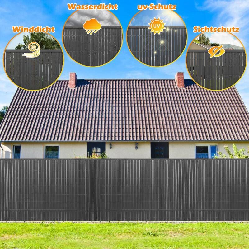 PVC Sichtschutzzaun Sichtschutzmatte Gartenzaun Sichtschutz Windschutz für Balkon TerrasseGrau 90x400cm
