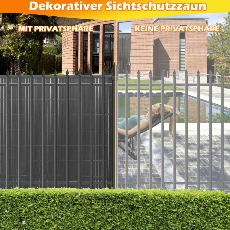 PVC Sichtschutzzaun Sichtschutzmatte Gartenzaun Sichtschutz Windschutz für Balkon TerrasseGrau 90x400cm