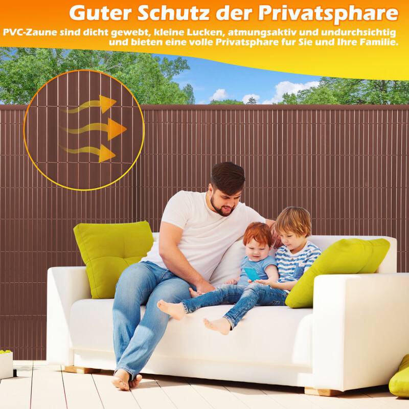 PVC Sichtschutzzaun Sichtschutzmatte Gartenzaun Sichtschutz Windschutz für Balkon TerrasseBraun 90x300cm