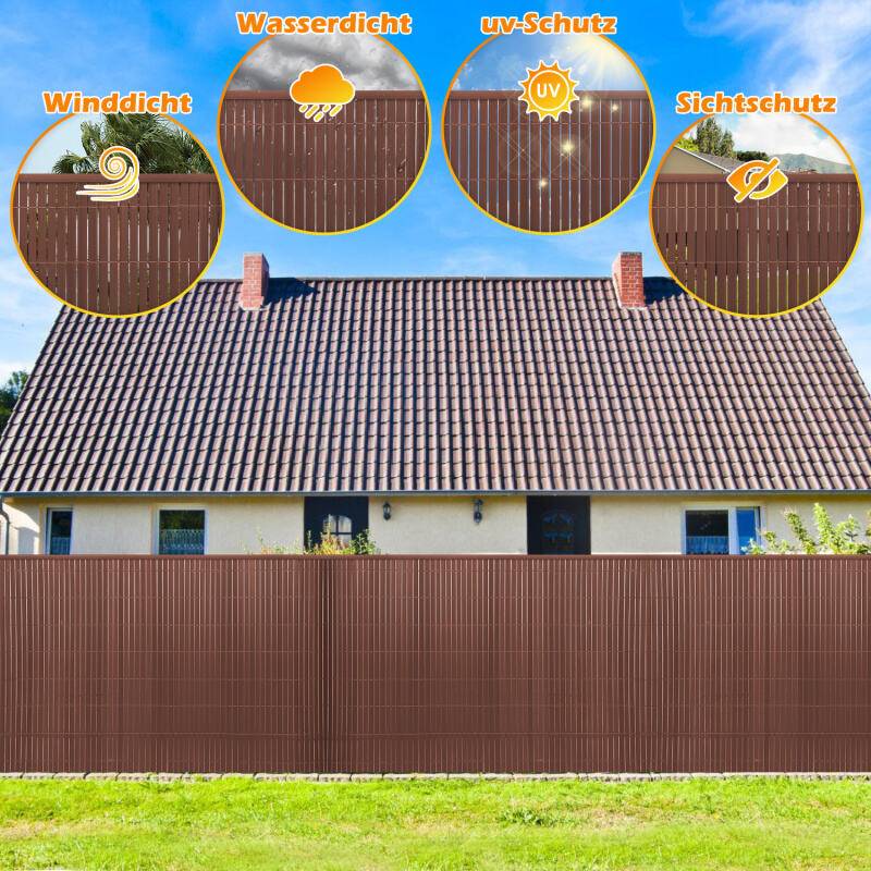 PVC Sichtschutzzaun Sichtschutzmatte Gartenzaun Sichtschutz Windschutz für Balkon TerrasseBraun 90x300cm