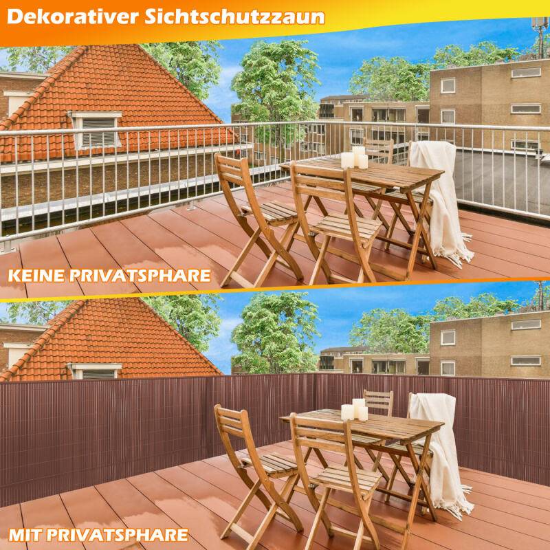 PVC Sichtschutzzaun Sichtschutzmatte Gartenzaun Sichtschutz Windschutz für Balkon TerrasseBraun 90x300cm