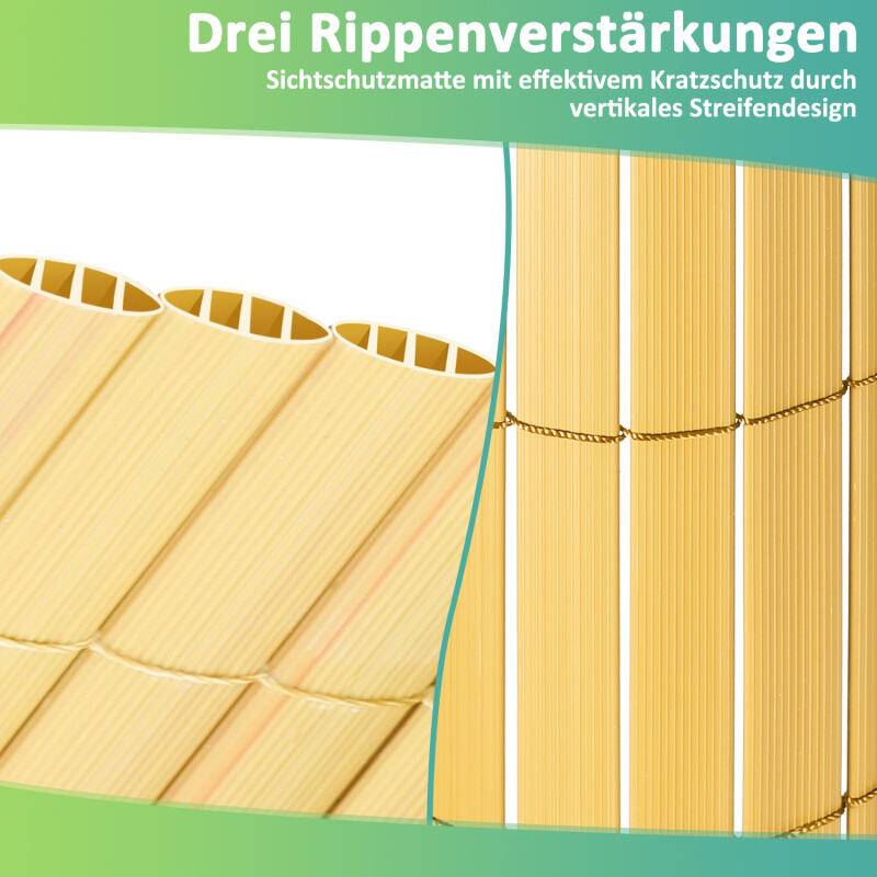 PVC Sichtschutzzaun Sichtschutzmatte Gartenzaun Sichtschutz Windschutz für Balkon Terrasse, Bambus 140x400cm