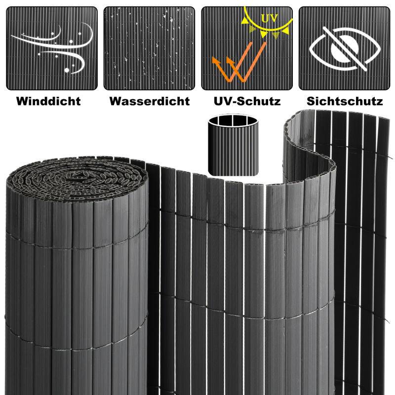 100x700cm Sichtschutzmatte PVC Bambus Sichtschutz Garten Sichtschutzzaun Balkon Zaun Windschutz Balkonverkleidung, Anthrazit