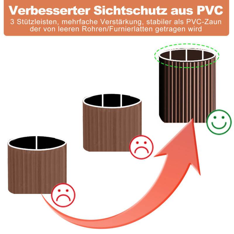 160x300cm Sichtschutzmatte PVC Bambus Sichtschutz Garten Sichtschutzzaun Balkon Zaun Windschutz Balkonverkleidung, Braun