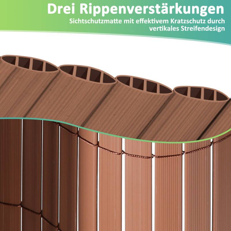 PVC Sichtschutzzaun Sichtschutzmatte Gartenzaun Sichtschutz Windschutz für Balkon Terrasse, Braun 180x400cm