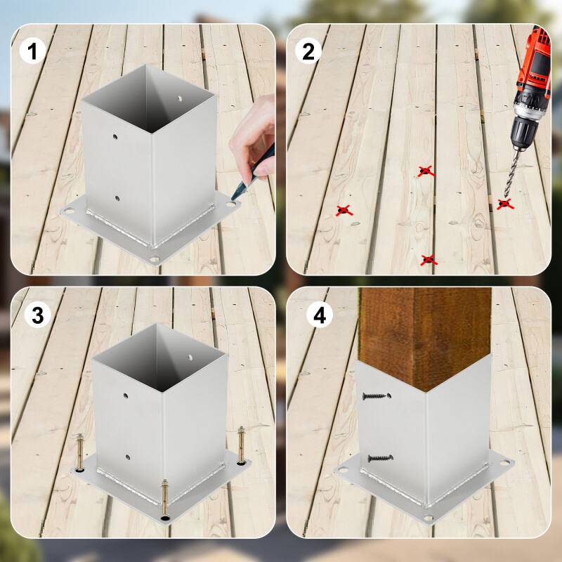 Aufschraubhülse Vierkantholzpfosten Pfostenträger Anker für Vierkantholzpfosten 4 Stück 120*120mm