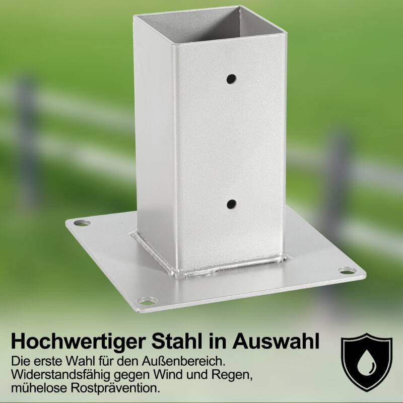 4x Aufschraubhülse Pfostenträger Pfosten Zaunpfosten Silber 100x100mm