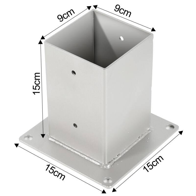 4x Aufschraubhülse Pfostenträger Pfosten Zaunpfosten Silber 90x90mm