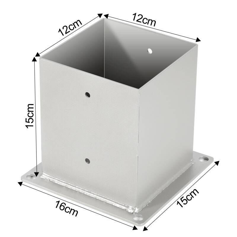 4 Stück Aufschraubhülse Pfostenträger für Vierkantholzpfosten Silber 120x120mm