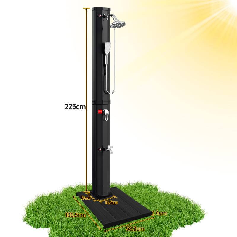 Solardusche 40L(mit Schutzabdeckung、mitHandbrause、mit Bodenelement) Pooldusche Sommerdusche Gartendusche Außendusche