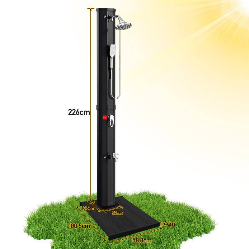 Solardusche Gartendusche Gartendusche Solar Pooldusche Handdusche Deluxe 60L (mit Schutzabdeckung、mit Handbrause、Schwarz、mit Bodenelement)