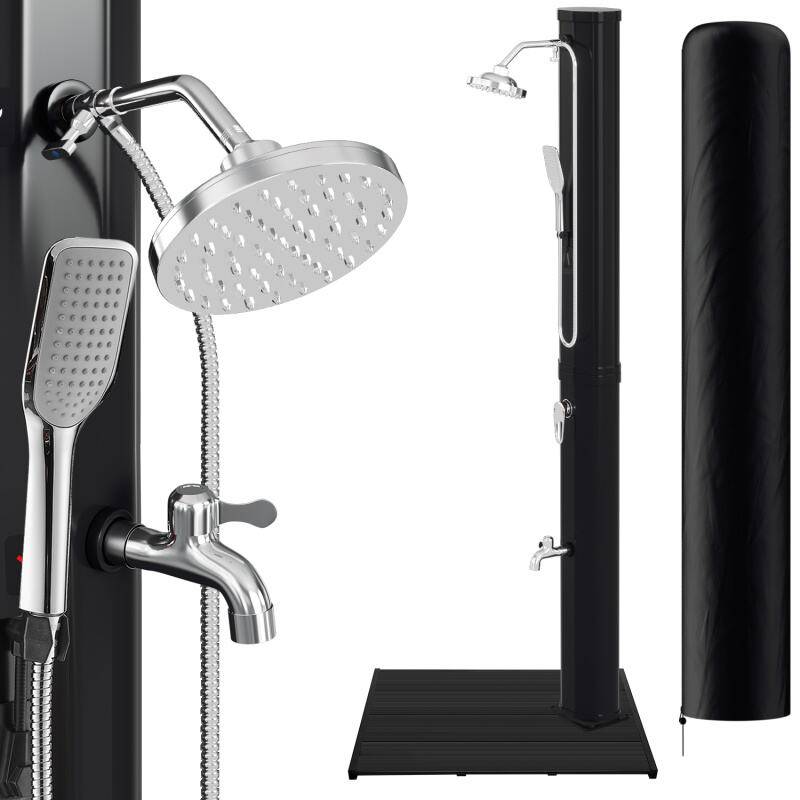 Solardusche Außendusche Pooldusche Gartendusche Bodendusche Dusche Rohr 40L (mit Schutzabdeckung、mit Handbrause、mit Bodenelement)