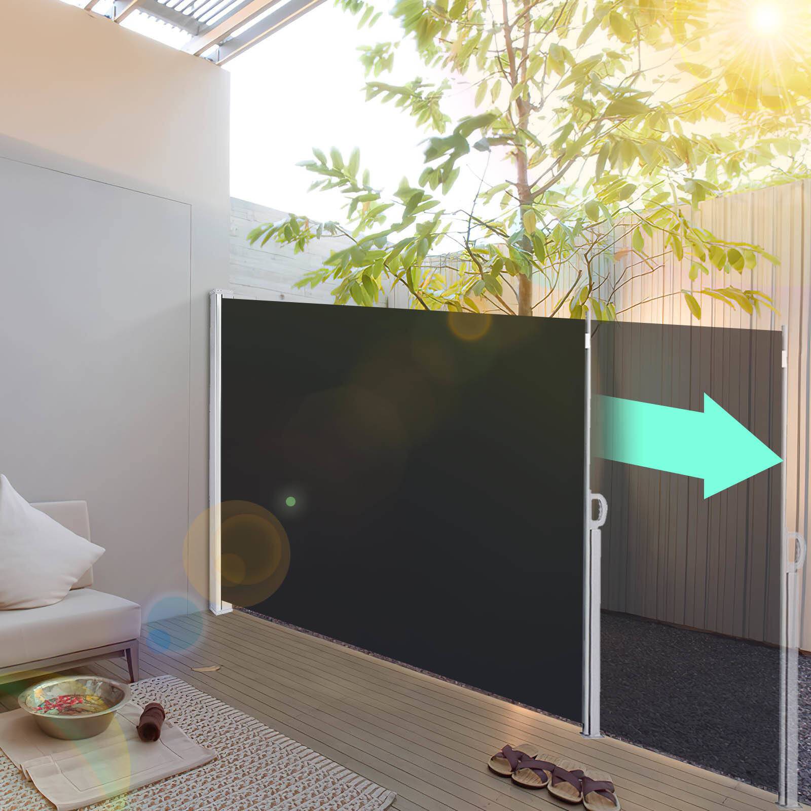 Seitenmarkise Ausziehbar Balkon Sonnenschutz Vollkassette Sichtschutz Schwarz 140x300cm