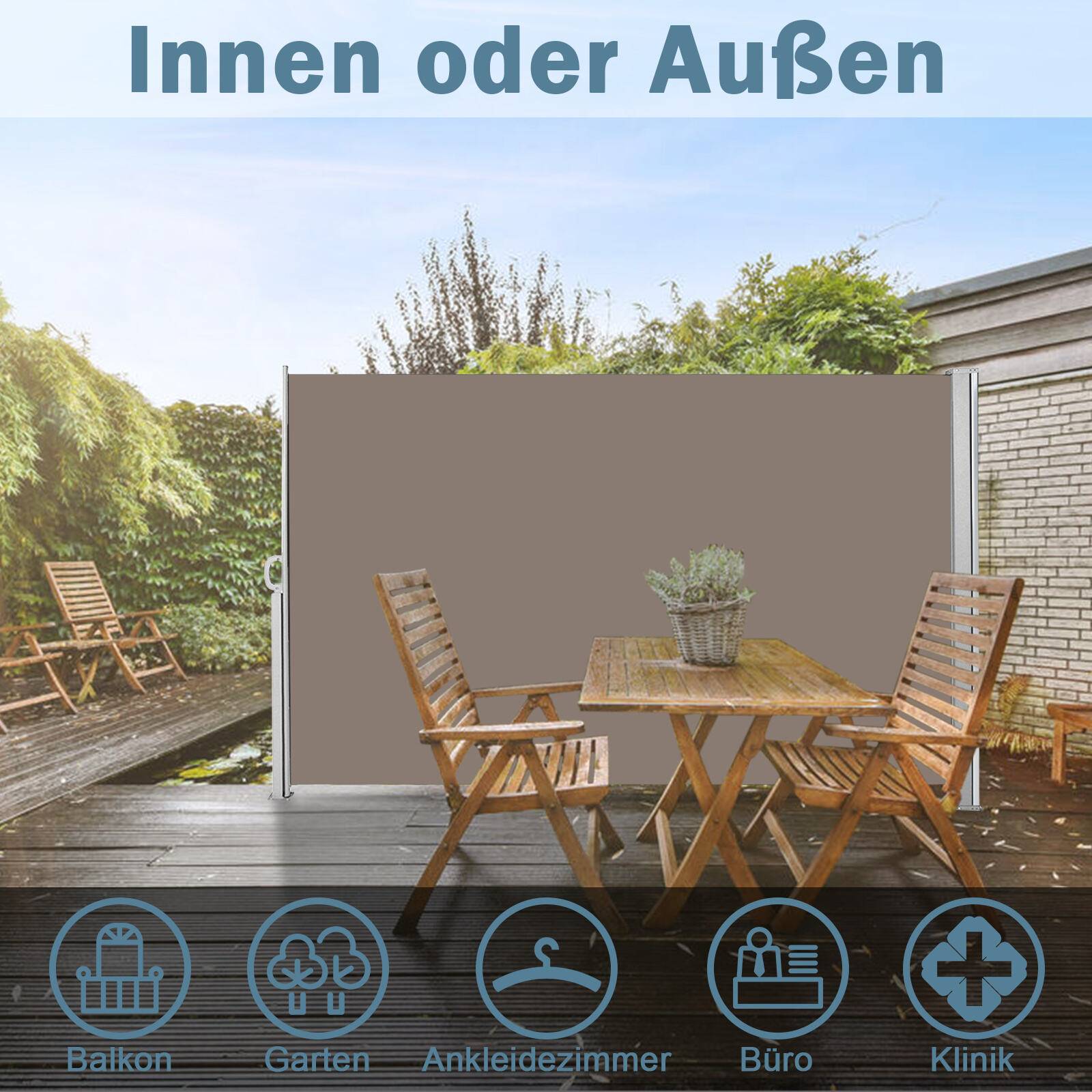 Seitenmarkise Ausziehbar Balkon Anthrazit Sonnenschutz Vollkassette Sichtschutz 180x300cm braun