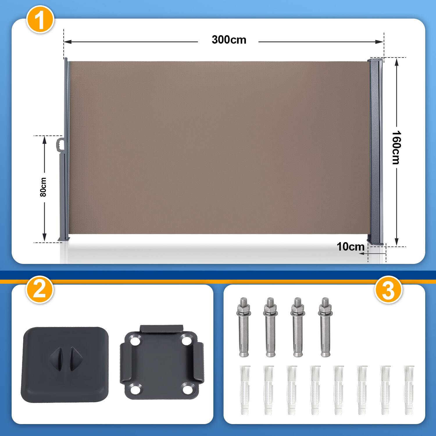 Seitenmarkise Ausziehbar Balkon Anthrazit Sonnenschutz Vollkassette Sichtschutz braun 160x300cm