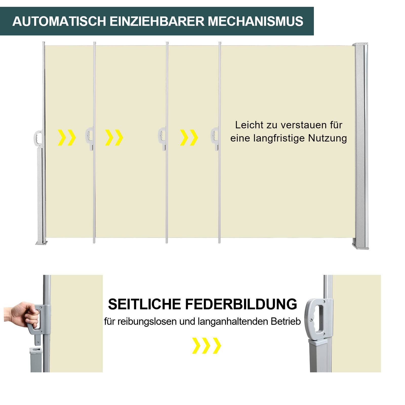 Seitenmarkise Ausziehbar Balkon Anthrazit Sonnenschutz Vollkassette Sichtschutz Beige 160x300cm