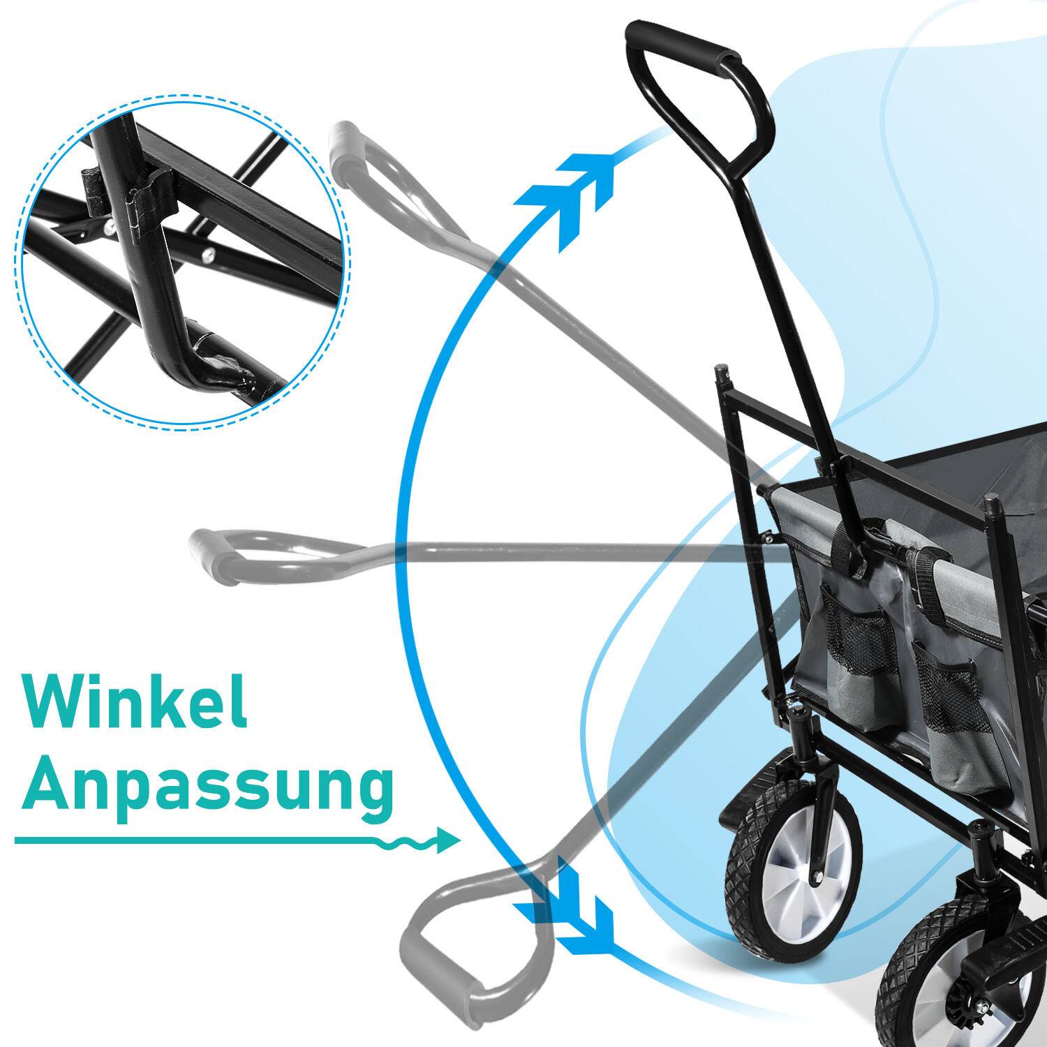 Bollerwagen faltbar mit Dach Handwagen Transportwagen Gerätewagen klappbar, Vollgummi-Reifen, bis 80 kg Gartenwagen Grau