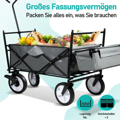 Bollerwagen mit Dach Faltbar Handwagen Klappbar Gerätewagen Gartenwagen Transportwagen mit Teleskopgriff Strandwagen Grau Bollerwagen mit Dach Faltbar Handwagen Klappbar Gerätewagen Gartenwagen Transportwagen mit Teleskopgriff Strandwagen Grau