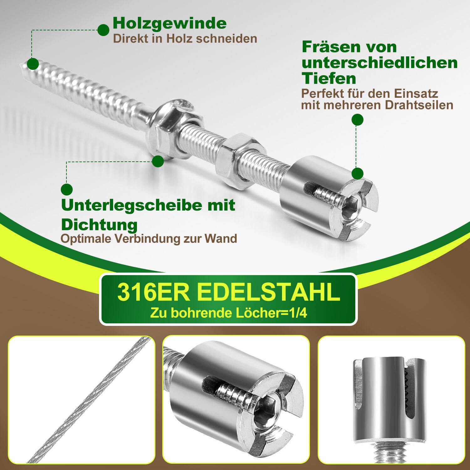 12M Rankhilfe Edelstahl Drahtseil Nature Rankseilsystem für Kletterpflanzen Edelstahlseil Seilsystem 3mm Set mit Schrauben Pflanzen Spalier