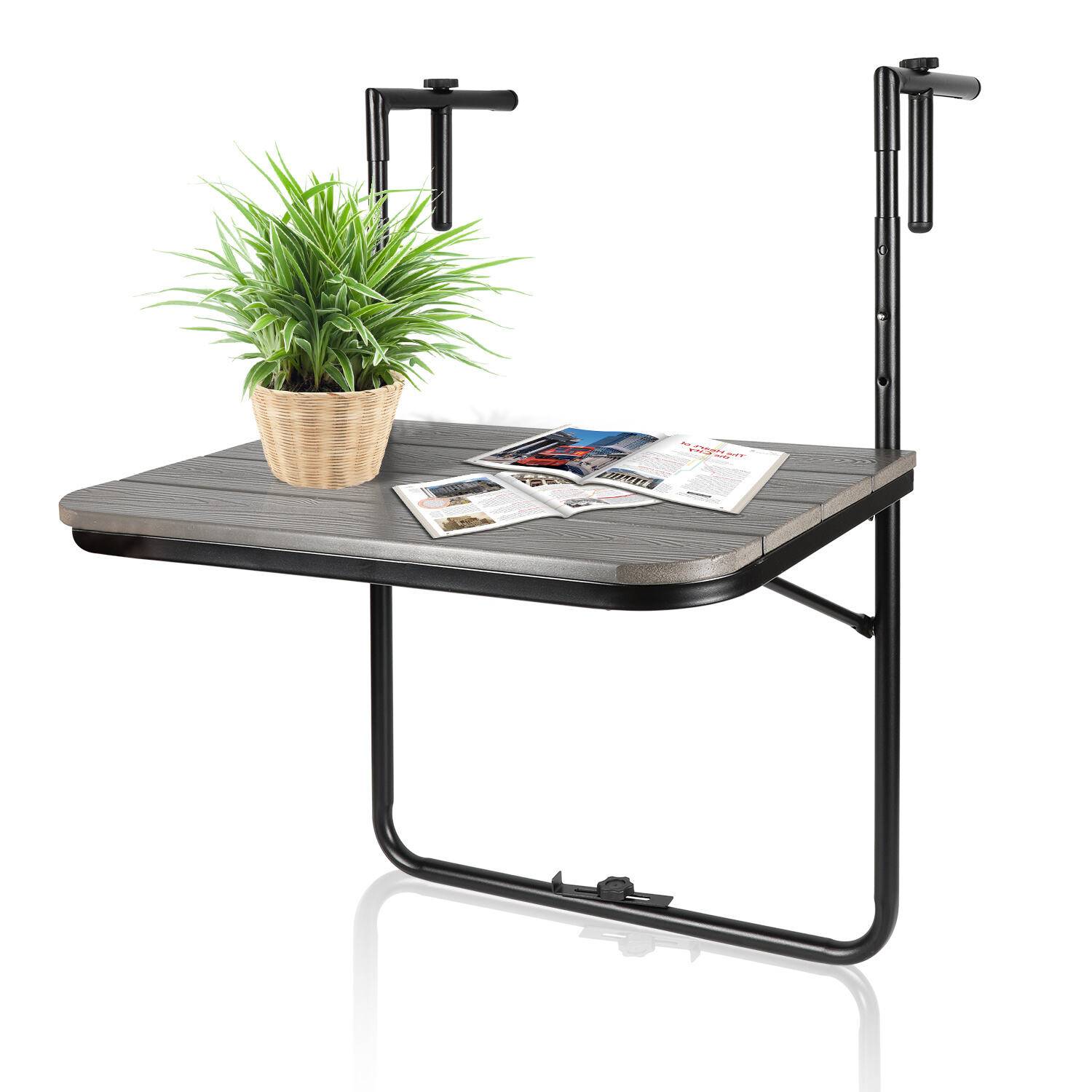 Balkonhängetisch Klappbar, Balkontisch zum Hängen, Hängetisch für Balkongeländer, Beistelltisch Klapptisch mit 3 Höhenverstellbar, Tischplatte 6