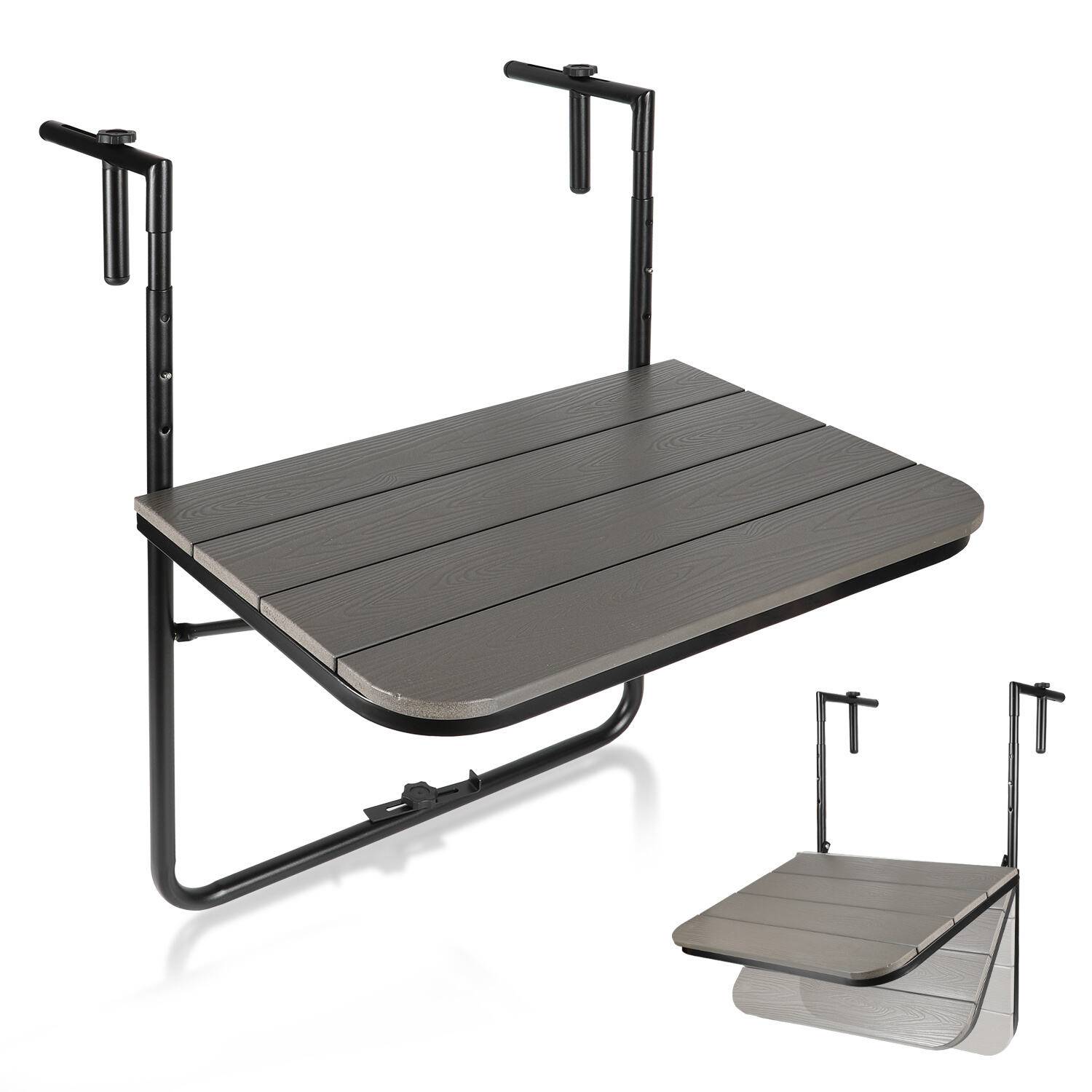 Balkontisch Hängetisch Gartentisch Balkonhängetisch Klappbar Klapptisch Balkon Tisch mit 3 Höhen, 2 Tassenhalterungen, in Dielen-Optik, 60x40 cm Gr