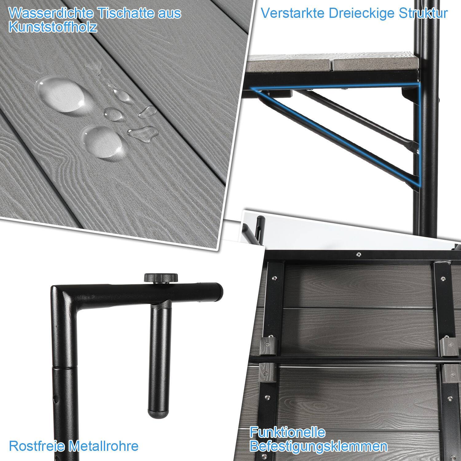 Balkontisch Hängetisch Gartentisch Balkonhängetisch Klappbar Klapptisch Balkon Tisch mit 3 Höhen, 2 Tassenhalterungen, in Dielen-Optik, 60x40 cm Gr