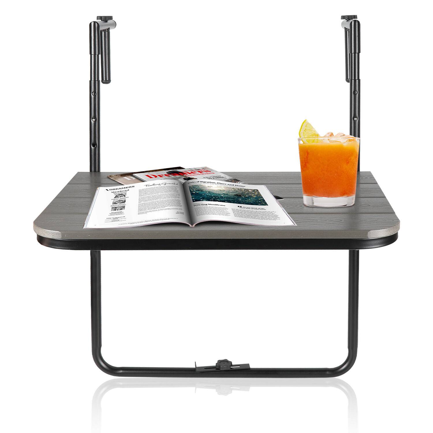 Balkontisch zum Einhängen klappbar 60x40 cm - Balkonhängetisch, Wandklapptisch, Beistelltisch - Grau