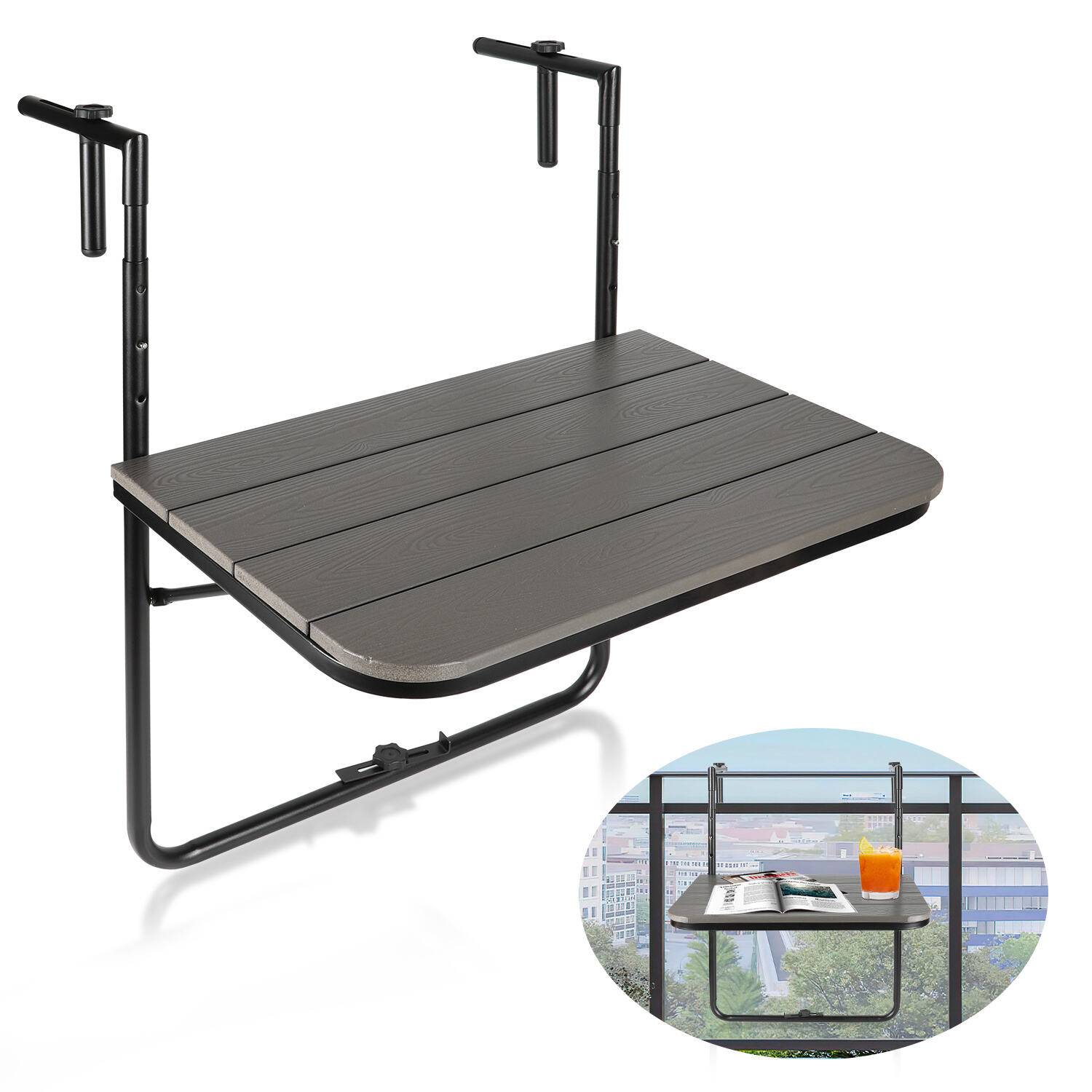 Balkontisch Hängetisch Balkonhängetisch Klappbar Klapptisch Balkon Tisch Hängetisch klappbar Beistelltisch Gartentisch mit 3 Höhen, 2 Tassenhalter