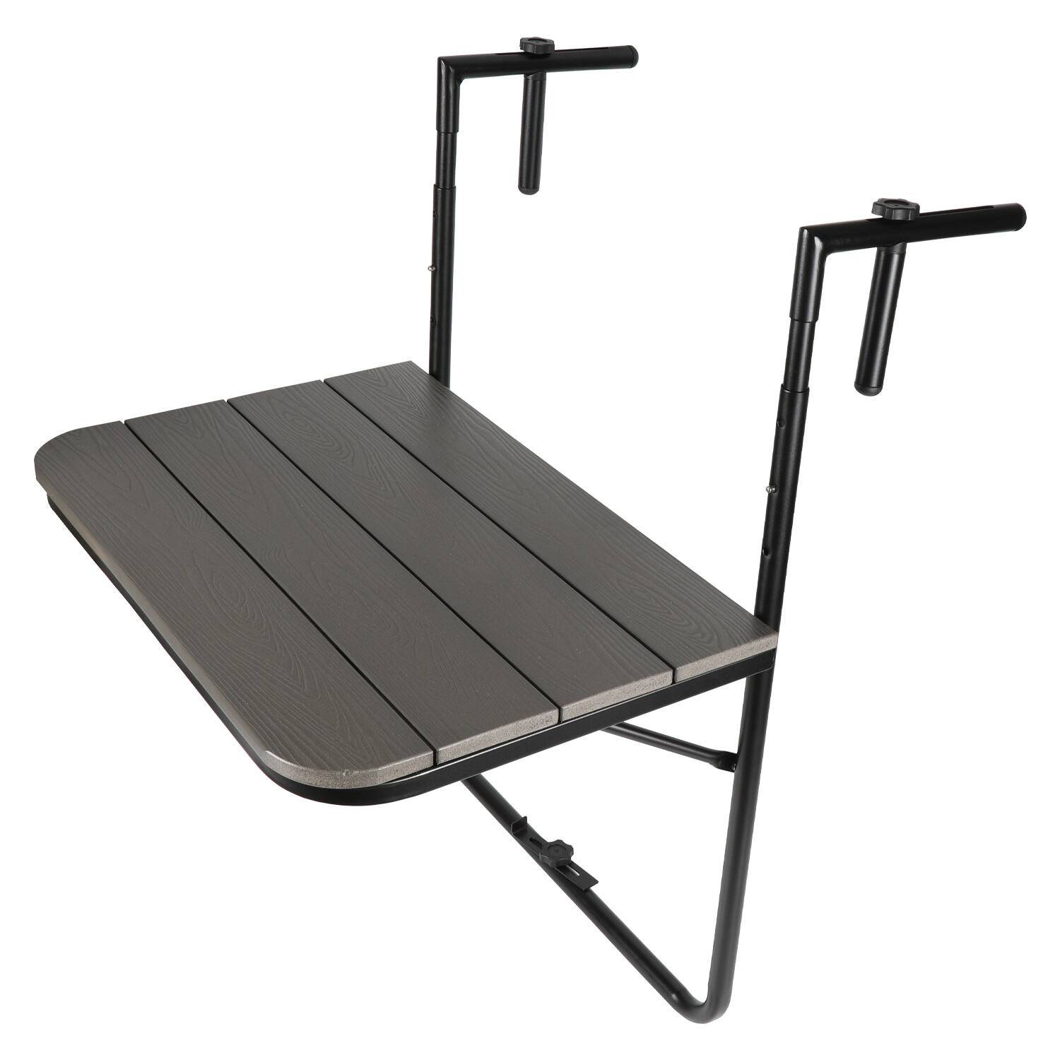 Balkonhängetisch Klappbar, Balkontisch zum Hängen, Hängetisch für Balkongeländer, Beistelltisch Klapptisch mit 3 Höhenverstellbar, Tischplatte 6