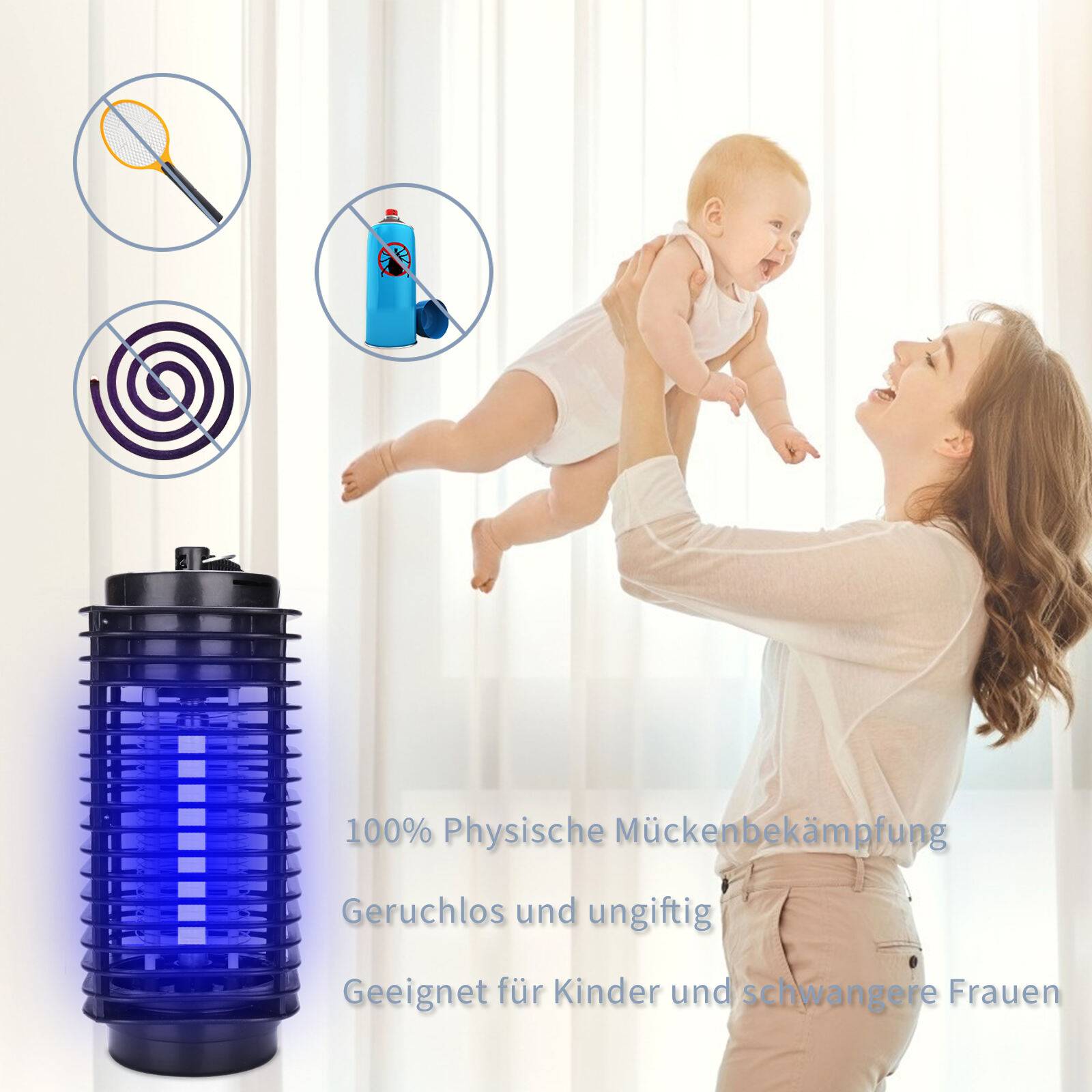 3W Elektrischer Insektenvernichter UV-Licht LED Indoor Moskito Insektenabwehr Insektenfalle Moskitofalle Mückenlampe Mückenfalle