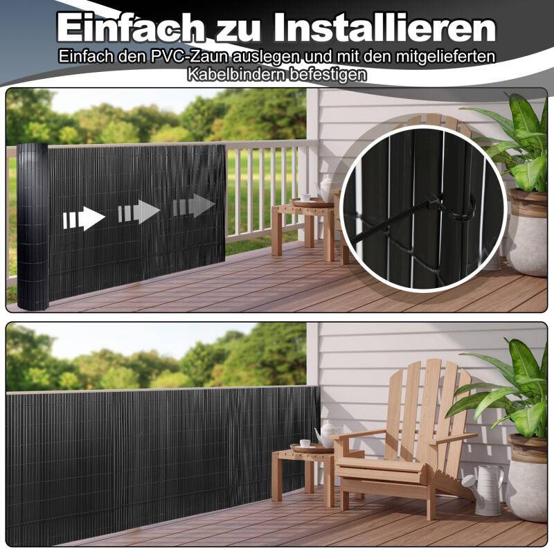 PVC Sichtschutzmatte PVC Sichtschutzzaun Anthrazit Windschutz fur Garten Balkon und Terrasse 160x600cm