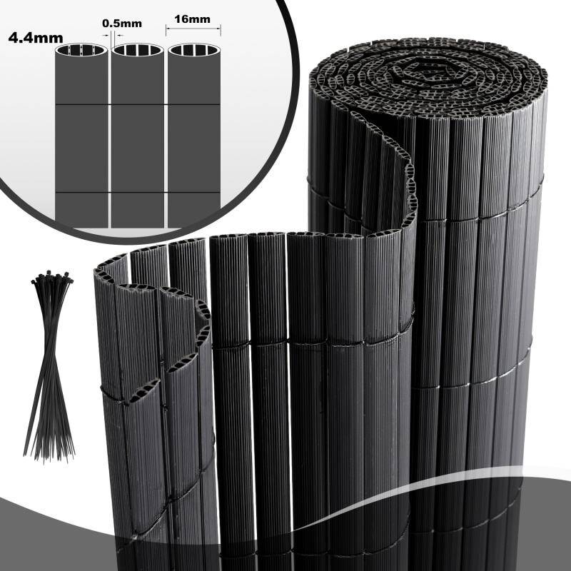 160x600cm Sichtschutzmatte PVC Bambus Sichtschutz Garten Sichtschutzzaun Balkon Zaun Windschutz Balkonverkleidung, Anthrazit