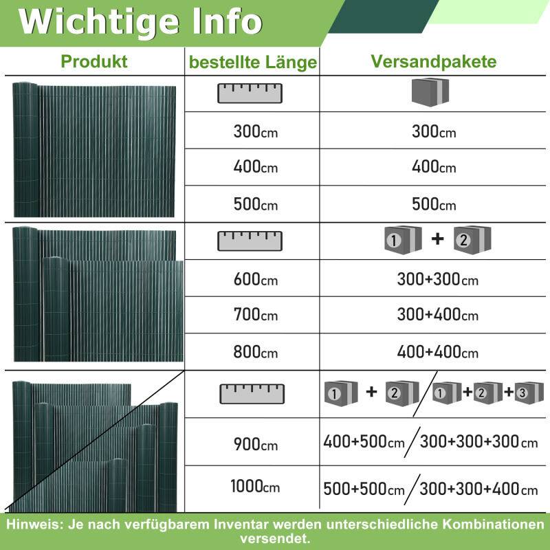 PVC Sichtschutzmatte PVC Sichtschutzzaun Grün Windschutz fur Garten Balkon und Terrasse 80x700cm