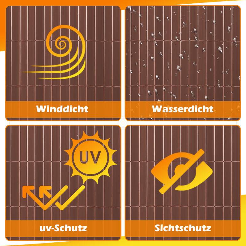 Sichtschutzmatte PVC Sichtschutzzaun braun Windschutz fur Garten Balkon und Terrasse 90x800cm