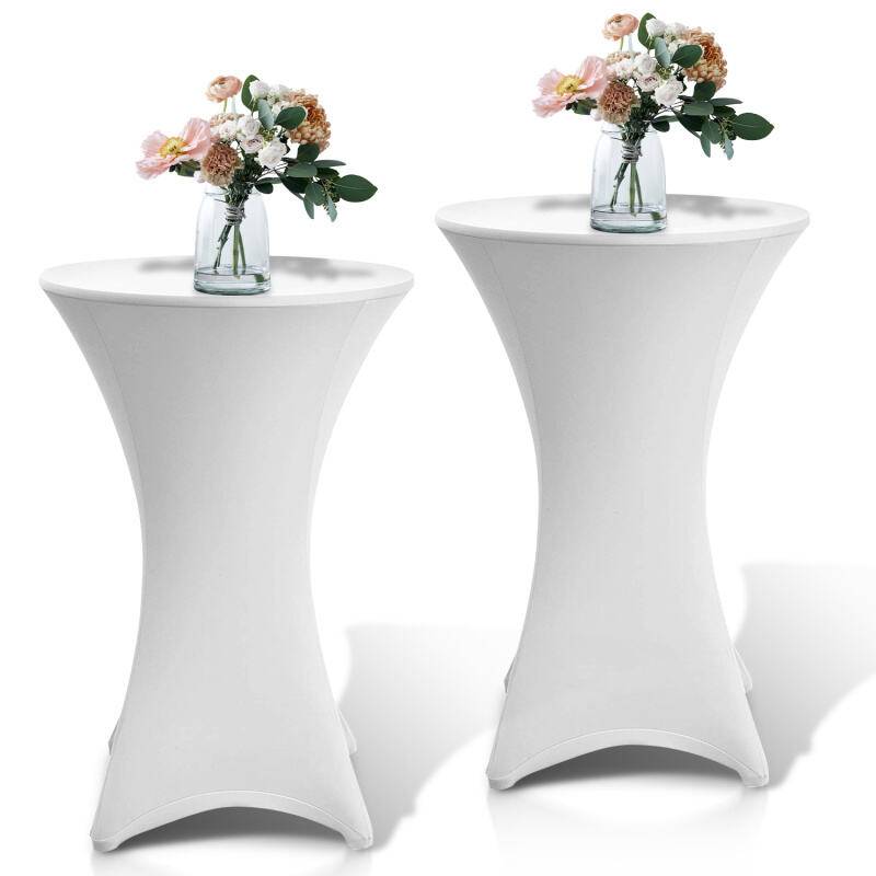 2er Set Stehtischhusse Stretch Stehtisch Ø 80 cm Tisch Husse Bistrotisch Weiß