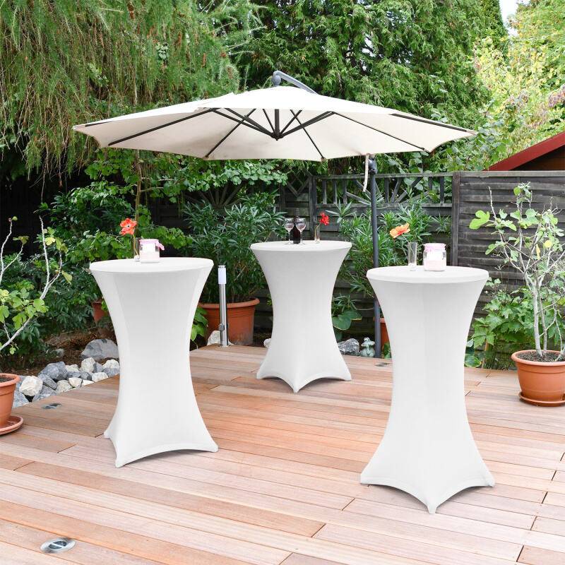 2er Set Stehtischhusse Stretch Stehtisch Ø 60 cm Tisch Husse Bistrotisch Weiß