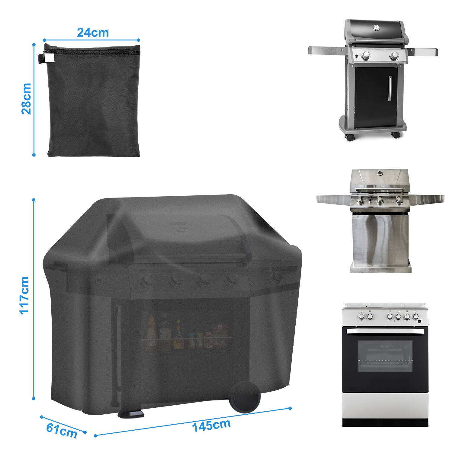 Grillabdeckung Grillschutzhüllen Grill Gasgrill Abdeckhaube Abdeckung Grillhaube Wetterschutz Regenschutz Schutzhülle Abdeckplane Outdoor BBQ (145x6
